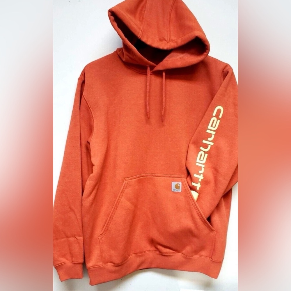 Carhartt Orange Hooded Sweatshirt with Sleeve Logo